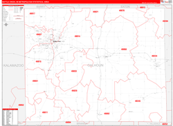 Battle Creek Metro Area Wall Map Red Line Style 2024